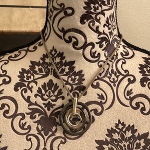 Silver and Black Circular Pendant Necklace